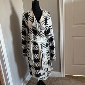 White House Black Market Black and White Plaid Cardigan